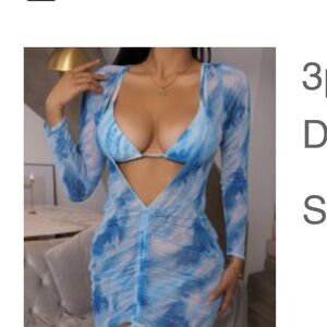 Blue Tie-Dye Cutout Dress